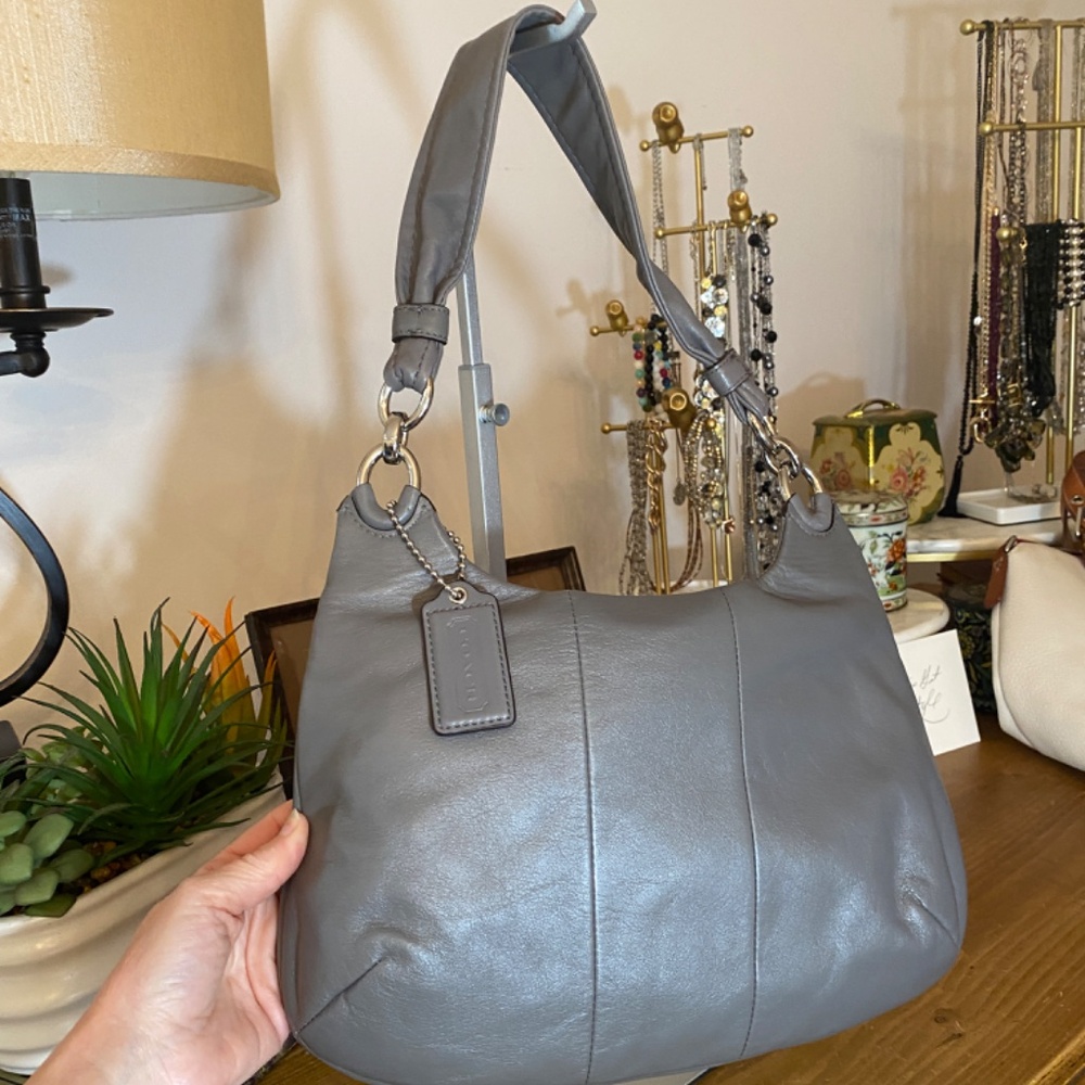 Vintage Coach Kristin Handbag - Gray Leather Shoulder Style - Picture 4 of 13